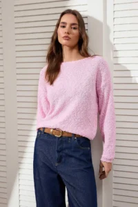 TRENDYOLMİLLA PINK textured Boat Neck Knitwear Sweater - Image 6