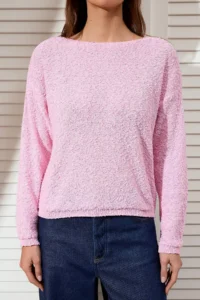 TRENDYOLMİLLA PINK textured Boat Neck Knitwear Sweater - Image 7