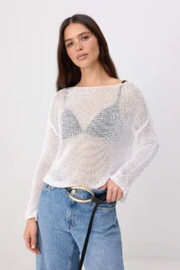 TRENDYOLMİLLA Boat Neck Knitwear Sweater  Showing Ecru Drink - Image 2