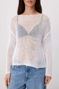 TRENDYOLMİLLA Boat Neck Knitwear Sweater  Showing Ecru Drink - Image 3