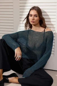 TRENDYOLMİLLA Petrol Drink Showing Boat Neck Knitwear Sweater