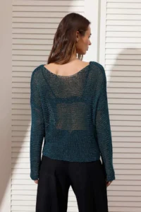 TRENDYOLMİLLA Petrol Drink Showing Boat Neck Knitwear Sweater - Image 4
