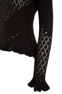 TRENDYOLMİLLA Brown Cotton Sleeves and Skirt End Frilly Cellular/Perforated Knitwear Sweater - Image 6