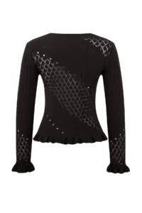TRENDYOLMİLLA Brown Cotton Sleeves and Skirt End Frilly Cellular/Perforated Knitwear Sweater - Image 7