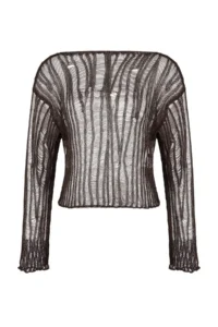 TRENDYOLMİLLA Brown Mercerized Cotton Special Thread Knitwear Sweater - Image 2