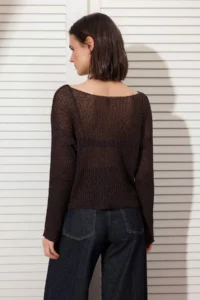 TRENDYOLMİLLA Brown Summer Special Thread Cotton Wide Pattern Knitwear Sweater - Image 4