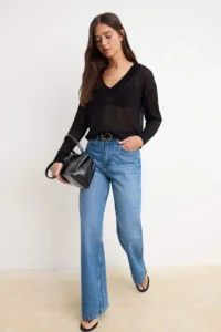 TRENDYOLMİLLA Black Transparent Look Thin Summer Blouse Knitwear Sweater - Image 2