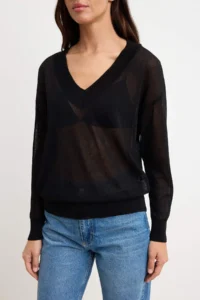 TRENDYOLMİLLA Black Transparent Look Thin Summer Blouse Knitwear Sweater - Image 3