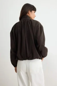 TRENDYOLMİLLA Dark Brown Oversized Stand Collar Linen Content Bomber Jacket Coat - Image 4