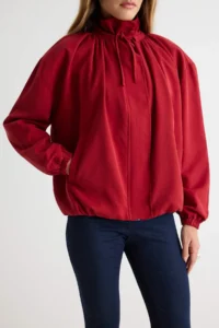 TRENDYOLMİLLA Red Oversized Stand Collar linen look Bomber Jacket Coat - Image 4