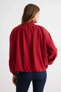 TRENDYOLMİLLA Red Oversized Stand Collar linen look Bomber Jacket Coat - Image 5