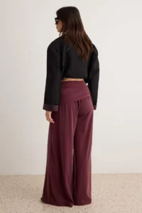 TRENDYOLMİLLA Plum Premium Lyocell Content Summer Wide Leg Belted Regular Waist LONG Knitting Pants - Image 4