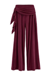 TRENDYOLMİLLA Plum Premium Lyocell Content Summer Wide Leg Belted Regular Waist LONG Knitting Pants - Image 5