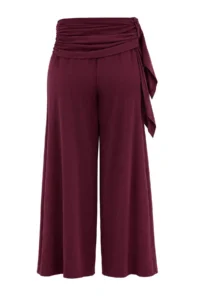 TRENDYOLMİLLA Plum Premium Lyocell Content Summer Wide Leg Belted Regular Waist LONG Knitting Pants - Image 7