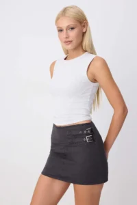 TRENDYOLMİLLA Anthracite 100% Cotton High Waist DENIM Shorts Skirt - Image 11