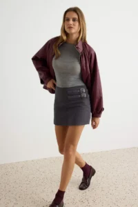TRENDYOLMİLLA Anthracite 100% Cotton High Waist DENIM Shorts Skirt - Image 2