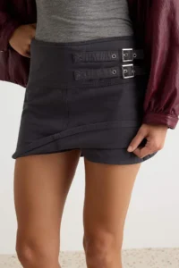 TRENDYOLMİLLA Anthracite 100% Cotton High Waist DENIM Shorts Skirt - Image 3