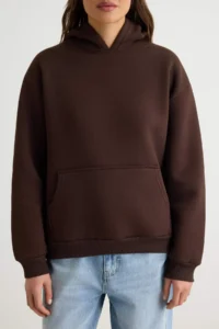 TRENDYOLMİLLA Brown Thick Fleece Inside Slogan Standard Pattern Hooded Knitting Sweatshirt - Image 3