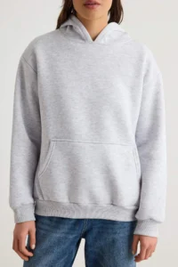 TRENDYOLMİLLA Gray Melange Thick Fleece Inside Slogan Standard Pattern Hooded Knitting Sweatshirt - Image 3