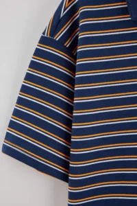TRENDYOLMİLLA NAVY BLUE Striped Oversized Pattern Polo Shirt Collar Weaving Detailed Tok interlock Knitting T-Shirt - Image 6