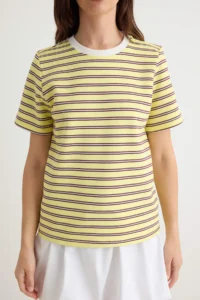 TRENDYOLMİLLA Multicolored Striped Regular/Normal Pattern Short Sleeve Tok interlock Knitting T-Shirt - Image 3