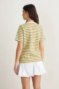 TRENDYOLMİLLA Multicolored Striped Regular/Normal Pattern Short Sleeve Tok interlock Knitting T-Shirt - Image 4