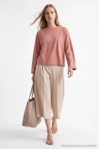 TRENDYOLMİLLA Salmon Plain Oversized/Wide Pattern Cotton Basic Knitting T-Shirt - Image 3