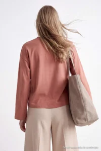 TRENDYOLMİLLA Salmon Plain Oversized/Wide Pattern Cotton Basic Knitting T-Shirt - Image 4