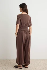 TRENDYOLMİLLA Brown relaxed Boat Neck Short Arched Wide Leg LONG Modal Premium Knitting Jumpsuit - Image 4