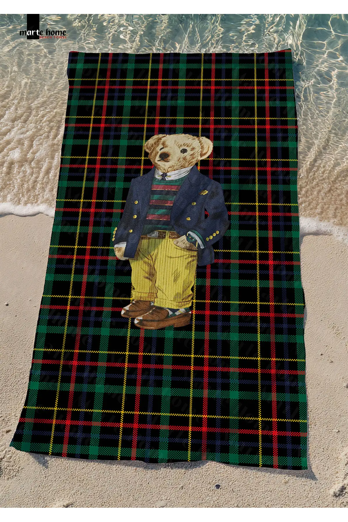 Marte Home Plaid Tedy Bear Beach Towel