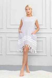 My-o Women's Peshtemal Cotton Beach Dress 100% Cotton, authentic Lilac - Diamond Pattern - Image 2