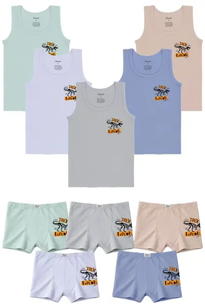 Onurel Boy's 5-Pack Mixed Color Dinosaur Printed Lycra Undershirt Boxer Set