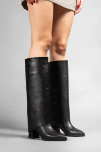camaiore Black Boots Removable Gaiter Detailed Pointed Toe Zipper Boots - Image 2