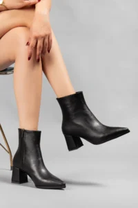 camaiore Black Boots Removable Gaiter Detailed Pointed Toe Zipper Boots - Image 7