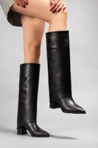 camaiore Black Boots Removable Gaiter Detailed Pointed Toe Zipper Boots - Image 8
