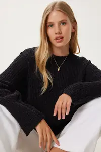 Happiness İstanbul Women Black textured Knitwear Sweater