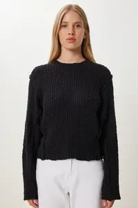 Happiness İstanbul Women Black textured Knitwear Sweater - Image 4
