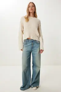 Happiness İstanbul Women Cream textured Knitwear Sweater - Image 4