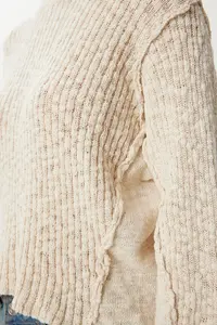 Happiness İstanbul Women Cream textured Knitwear Sweater - Image 6