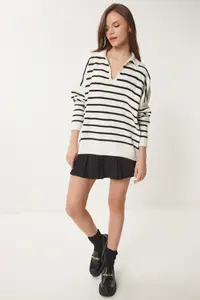 Happiness İstanbul Women Polo Shirt Collar Knitwear Sweater