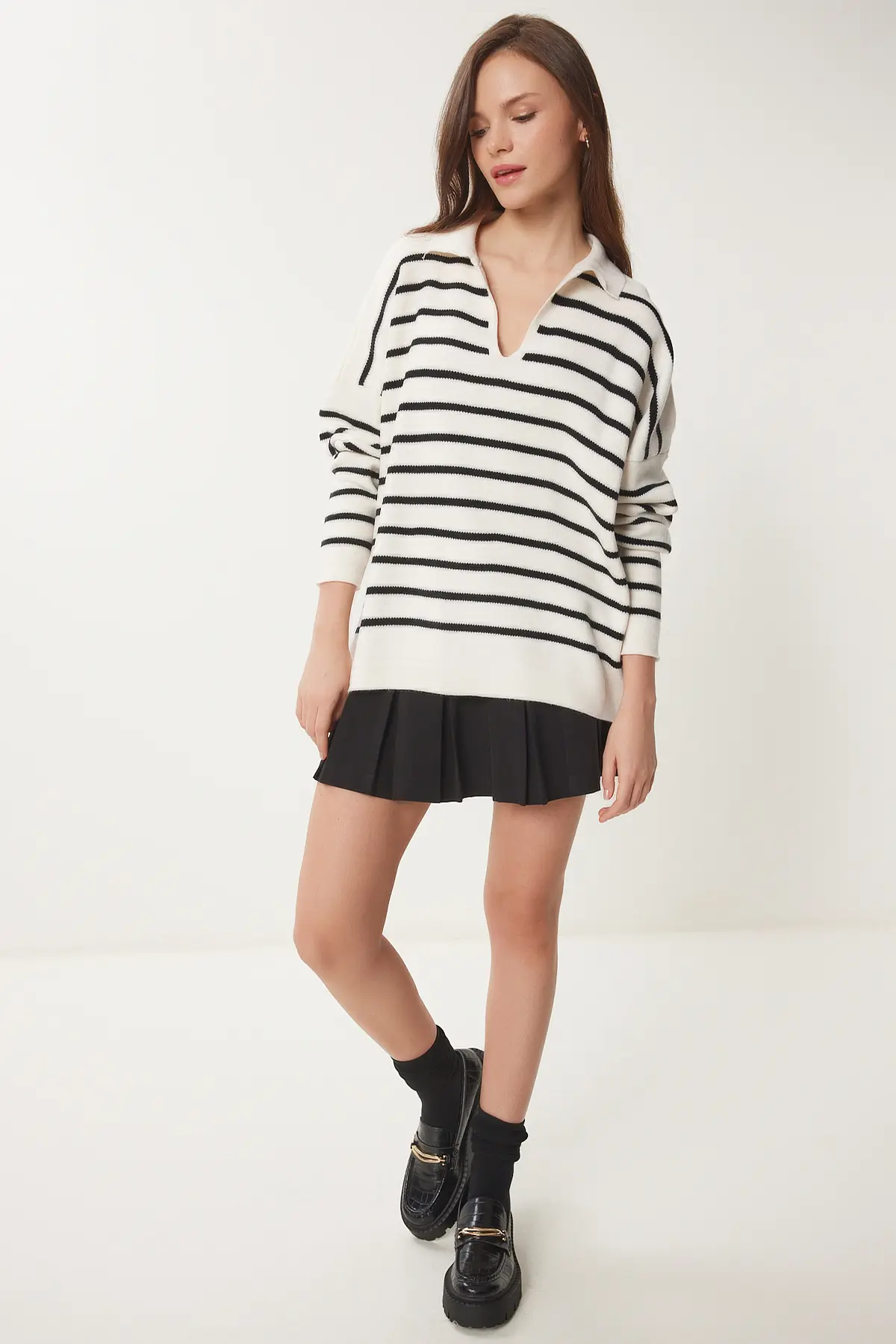 Happiness İstanbul Women Polo Shirt Collar Knitwear Sweater