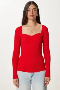 Happiness İstanbul Women's Red Heart Collar Ribbed Knitwear Sweater - Image 3