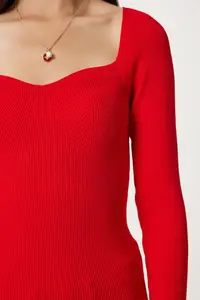 Happiness İstanbul Women's Red Heart Collar Ribbed Knitwear Sweater - Image 4