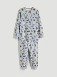 LC Waikiki Gray LCW KidsBisiklet Collar Men Kids Pajama Set