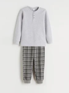 LC Waikiki Gray LCW KidsBisiklet Collar Men Kids Pajama Set
