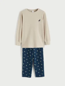 LC Waikiki Beige LCW KidsBisiklet Collar Printed Boys' Pajamas Set