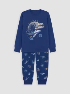 LC Waikiki Navy Blue LCW KidsBisiklet Collar Printed Boys' Pajamas Set - Image 2