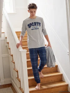 LC Waikiki Gray LCW KidsBisiklet Collar Boys' Pajamas Set
