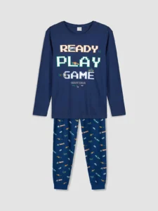 LC Waikiki Navy Blue LCW KidsBisiklet Collar Boys' Pajamas Set - Image 2