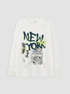 LC Waikiki Ecru LCW KidsNew York Printed Boys' Pajamas Set - Image 3